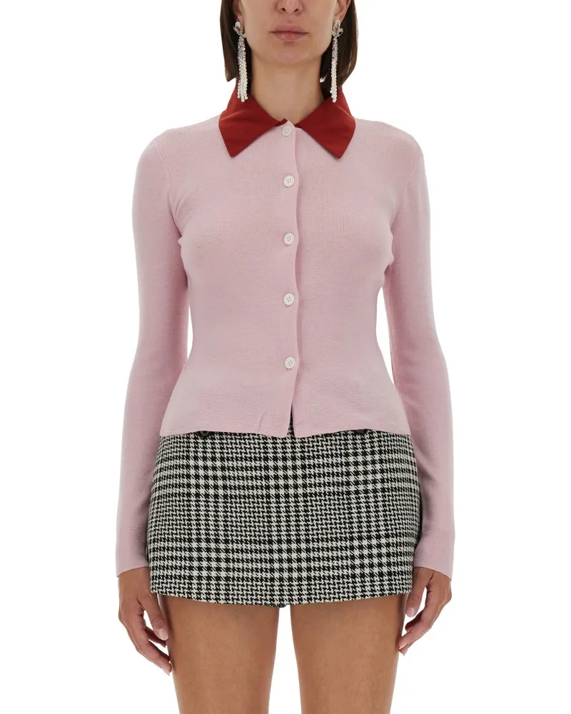 Self-Portrait Merino Wolle Strickjacke Pink