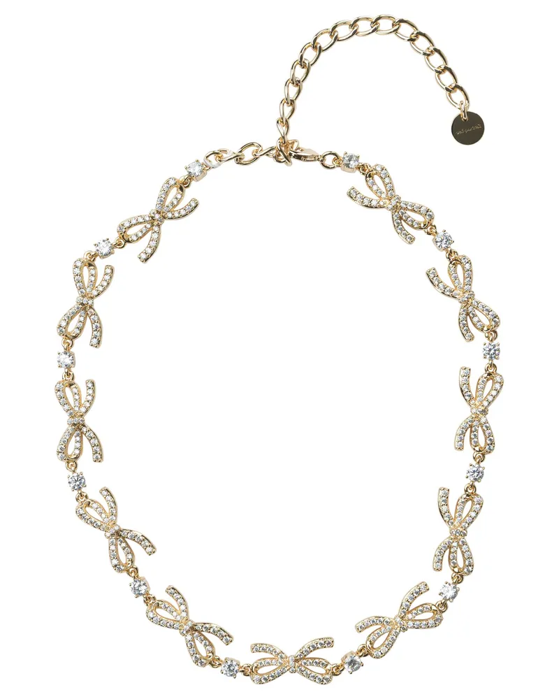 Self-Portrait Selbstporträt-Halskette mit verzierten Schleifen und Kristallen Gold