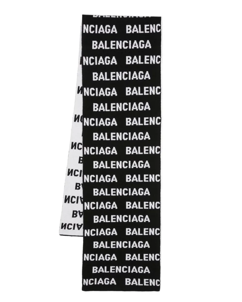Balenciaga Allover Logo Wollschal Schwarz