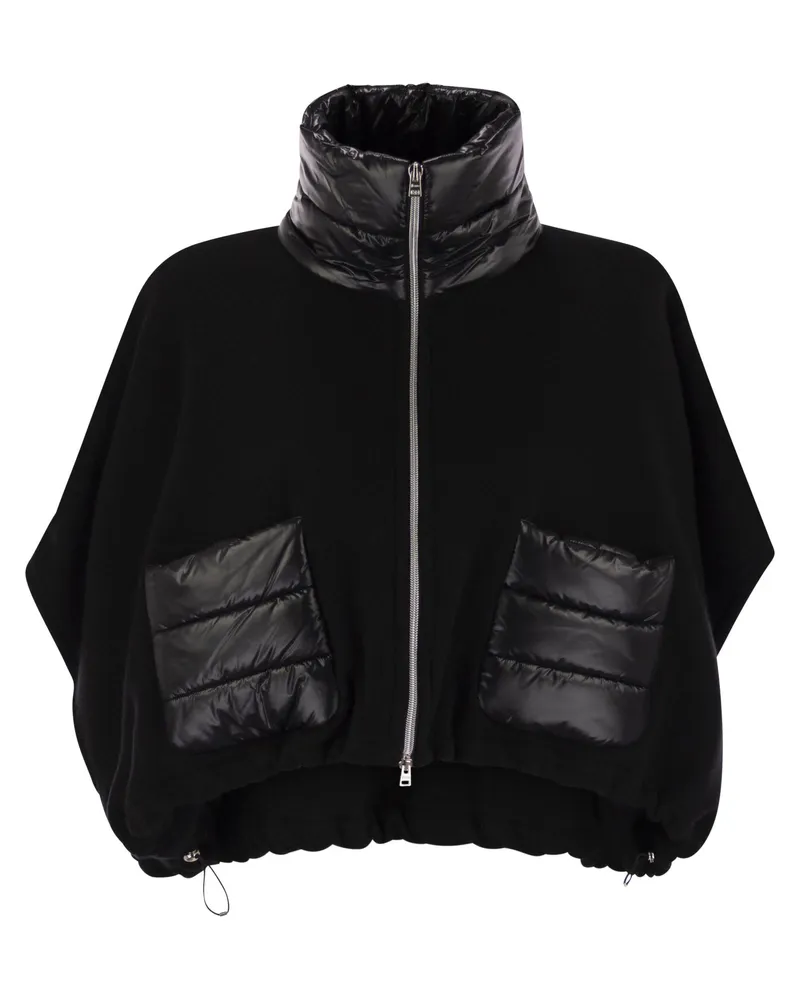 Herno Resort Poncho In Wool And Cashemre With Ultralight Nylon Details Black