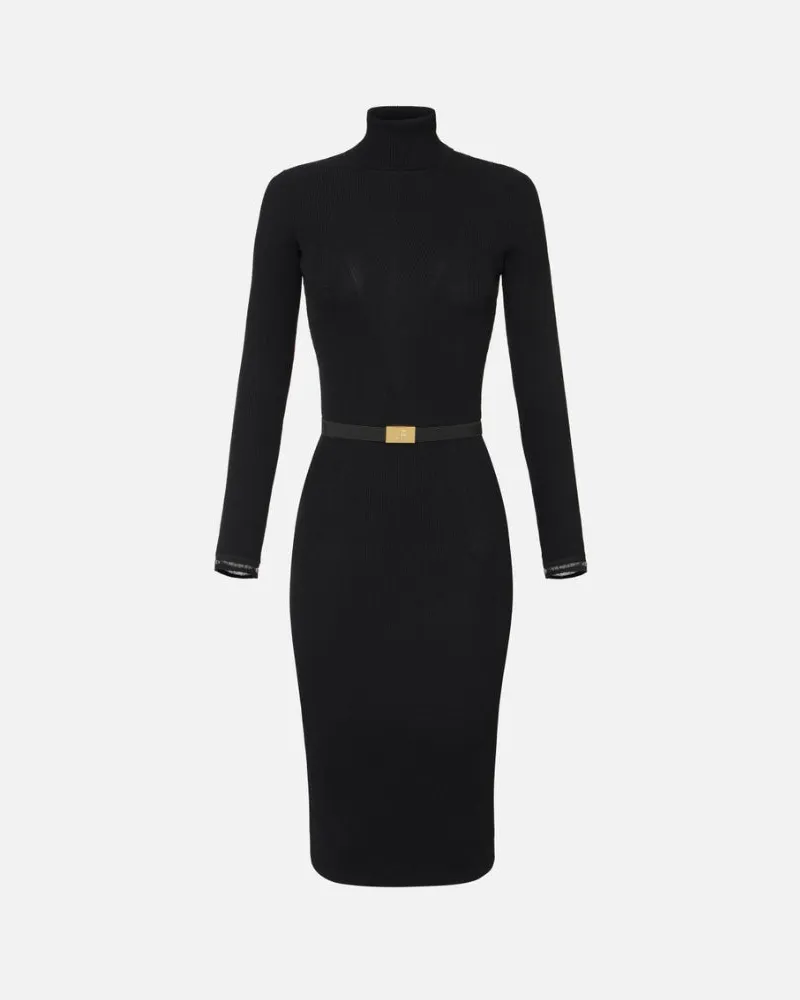 Elisabetta Franchi Strickkleid mit Gürtel Black
