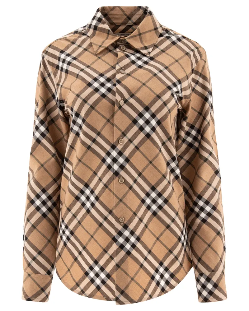 Burberry Hemd aus Wollmischung mit Karomuster Beige