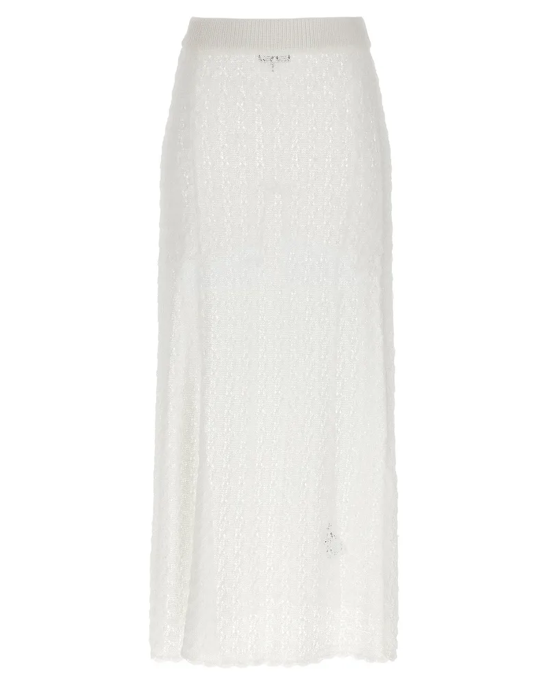 Ganni glänzender Pointeelle -Strickrock White