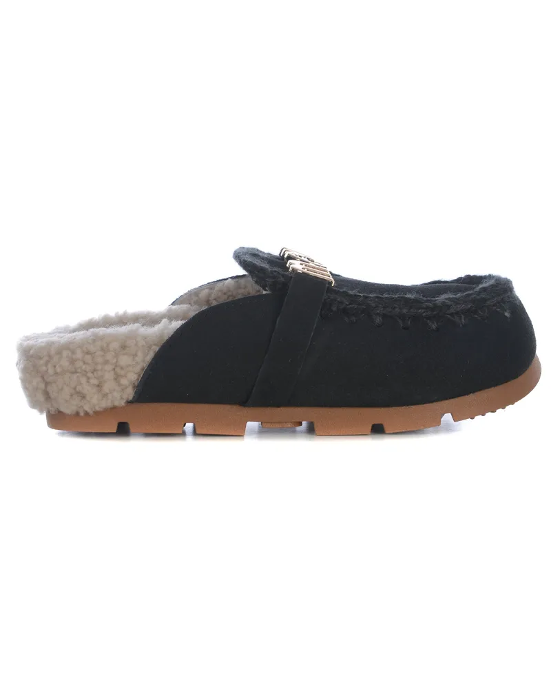 Mou Pantoffeln "Winter Bio Slide" aus echtem Wildleder -Schaffell Black