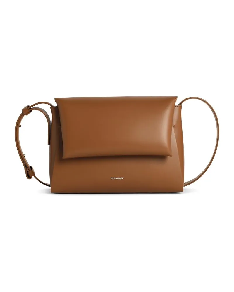Jil Sander Messenger' Brown Lear Crossbody Tasche Brown