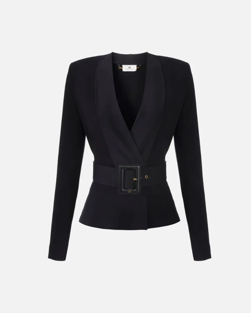 Elisabetta Franchi Strickjacke mit Gürtel Black