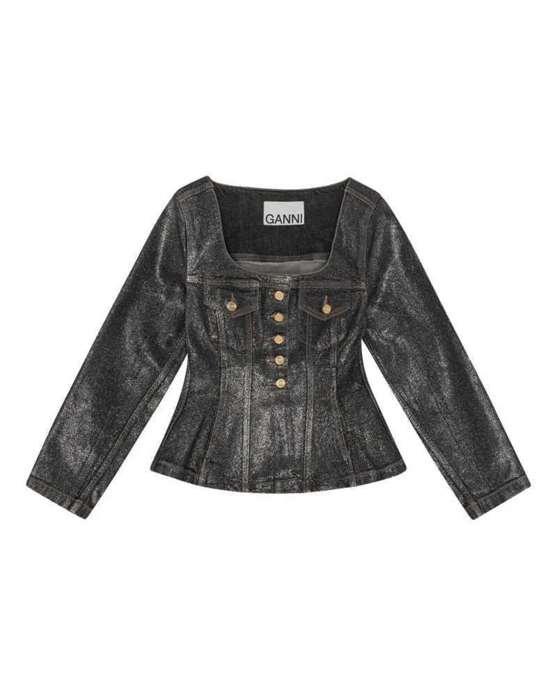 Ganni Denim Cotton Blazerjacke Black