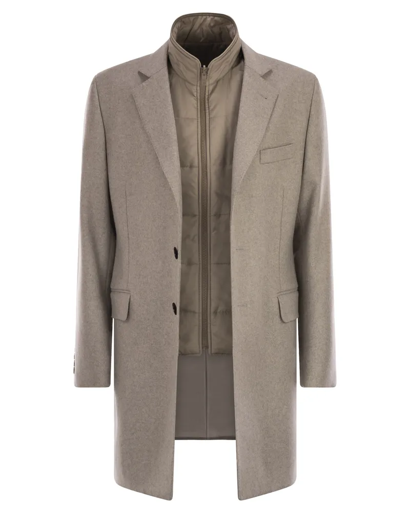 Fay Doppelmantel in Wolle und Kaschmirtuch Beige
