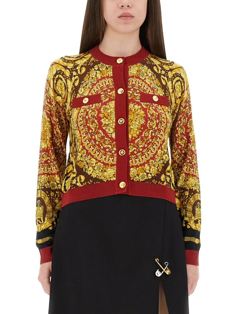 Versace Barock Seidenstrick -Strickjacke Red