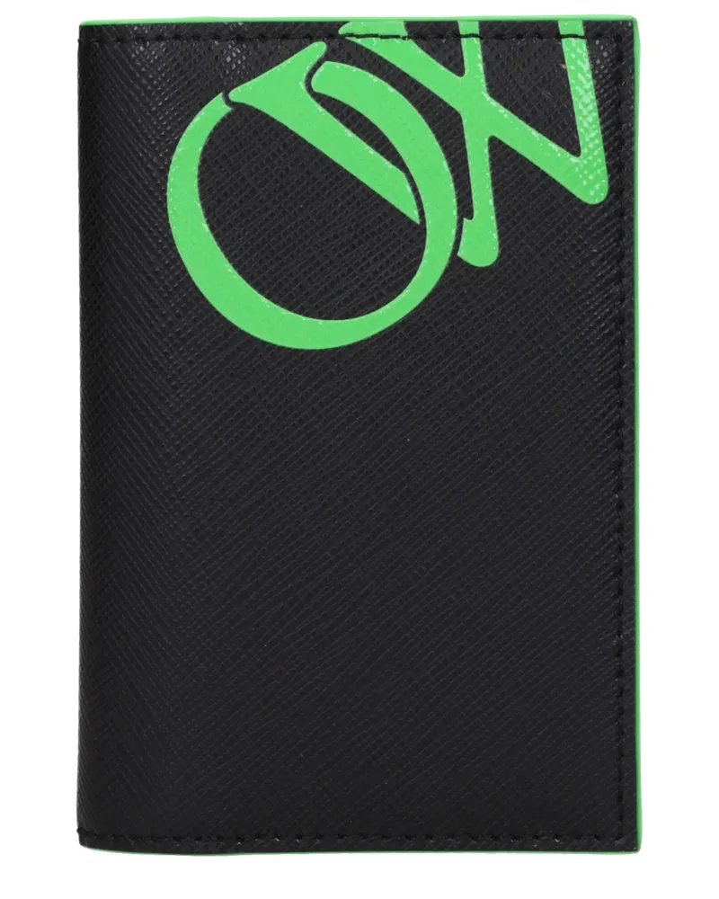 OFF-WHITE Männers Dokumentenhalter Leder Schwarz/Fluoreszierendes Grün -
