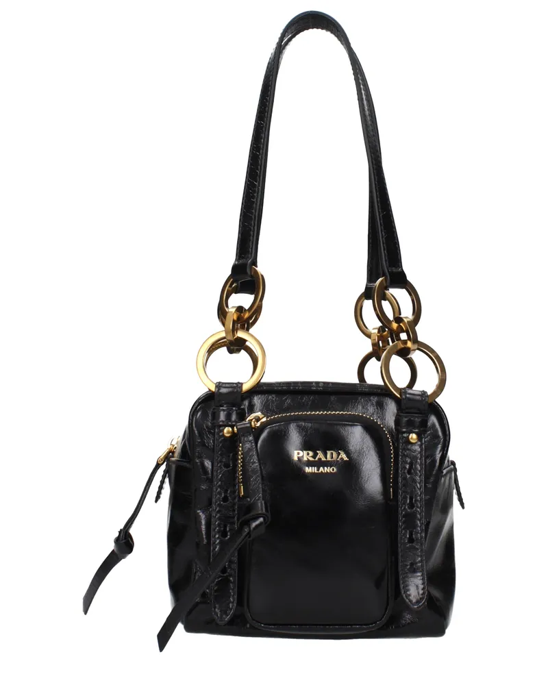 Prada Damens Schwarze Leder-Umhängetasche -