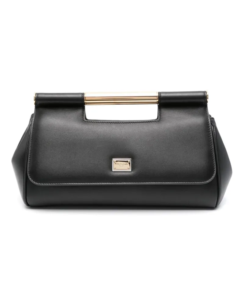 Dolce & Gabbana Sizilien mittelgroße Leder Kupplung Schwarz