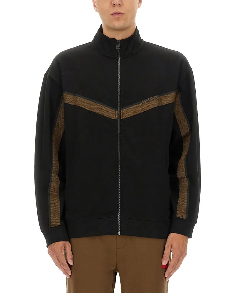 HUGO BOSS Sweatshirt mit Logo und Reißverschluss Black