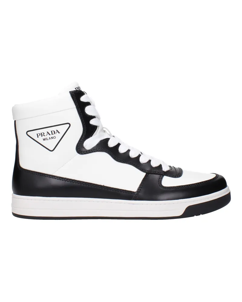 Prada Herrens Sneakers Leder Weiß/Schwarz -