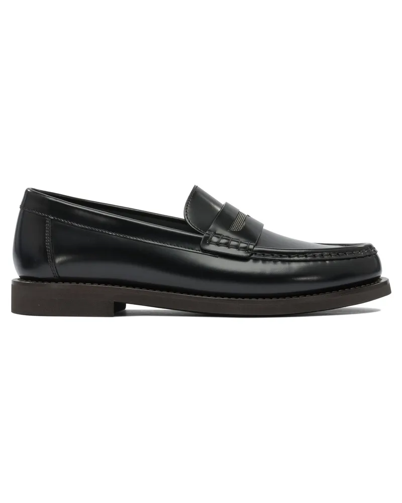 Brunello Cucinelli Leder-Loafer mit Schmuckdetails Black