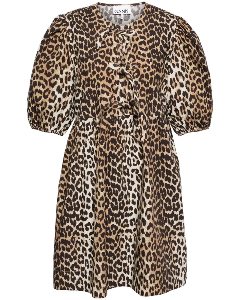 Ganni Bio -Baumwoll -Mini -Kleid Brown