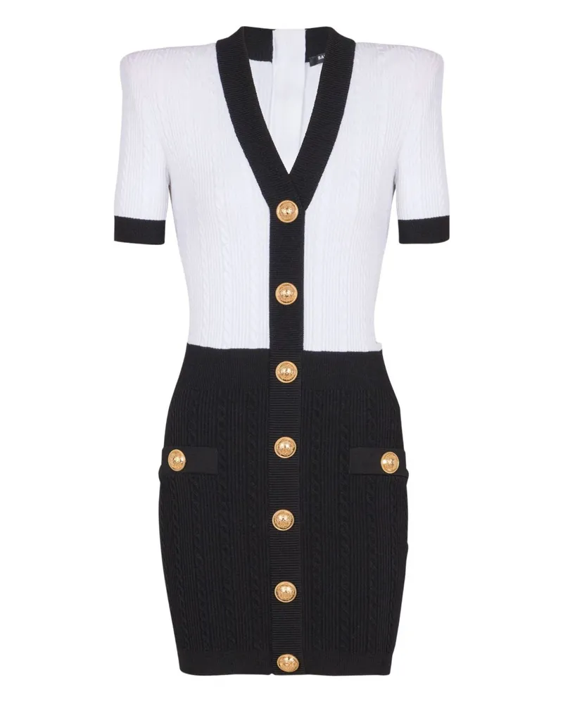 Balmain gegen Hals gestrickt Mini -Kleid Black