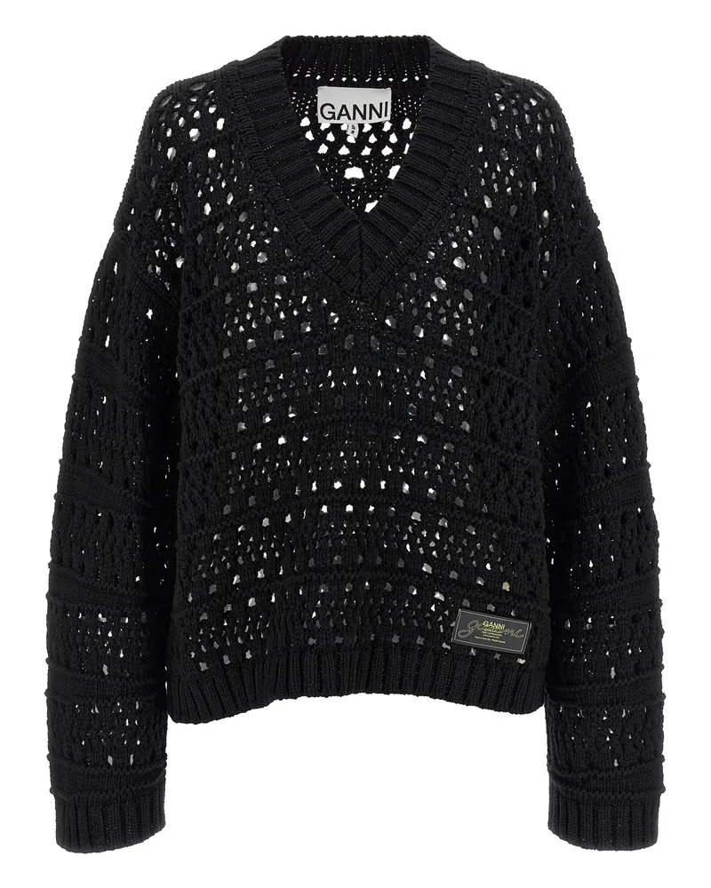 Ganni Black Crochet gegen Neck' Pullover Black