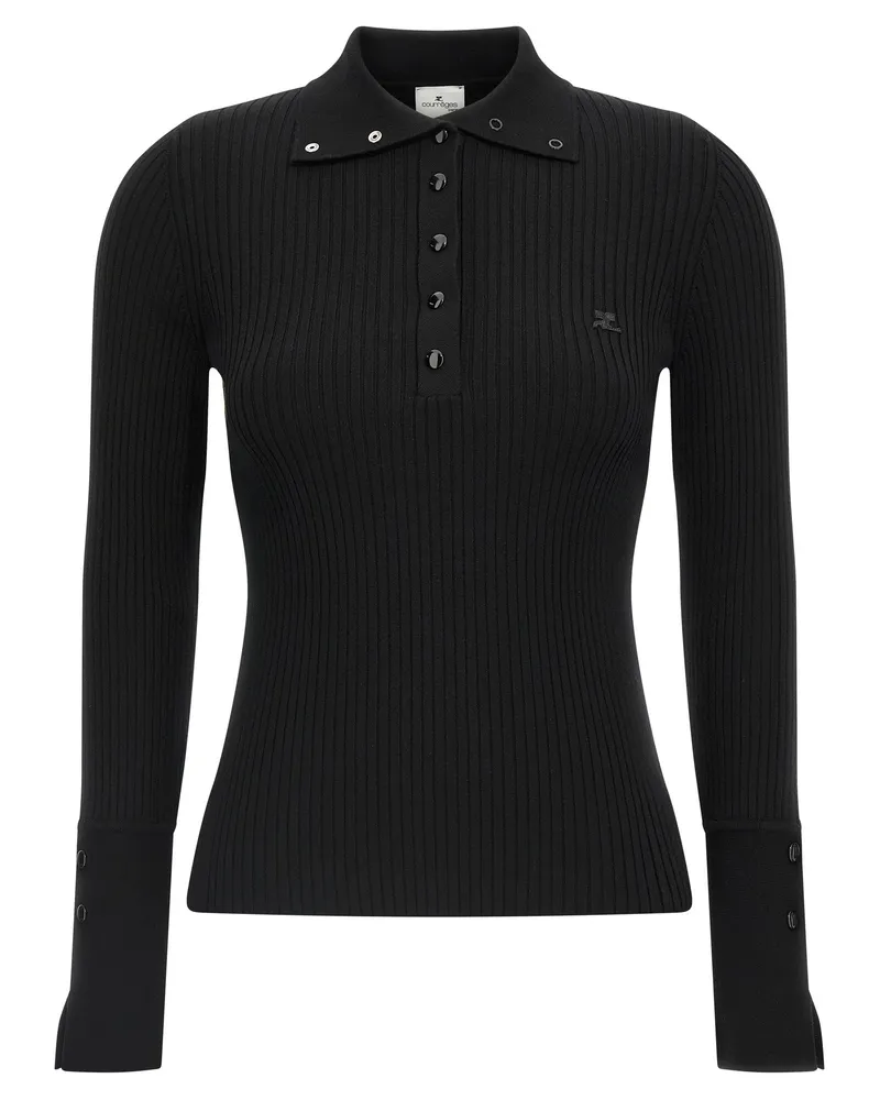 Courrèges Courreves 'Classic Rib' Polo -Shirt Black