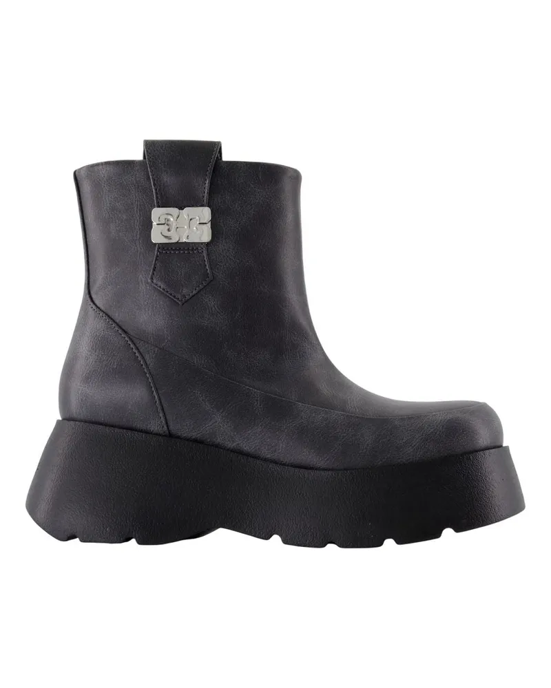 Ganni Kat niedriger Vintage -Knöchelstiefel  Ledergrau Grey