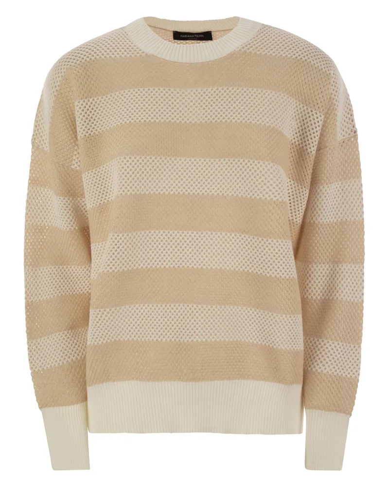 Fabiana Filippi Crew Neck -Pullover in Wolle und Baumwolle Beige