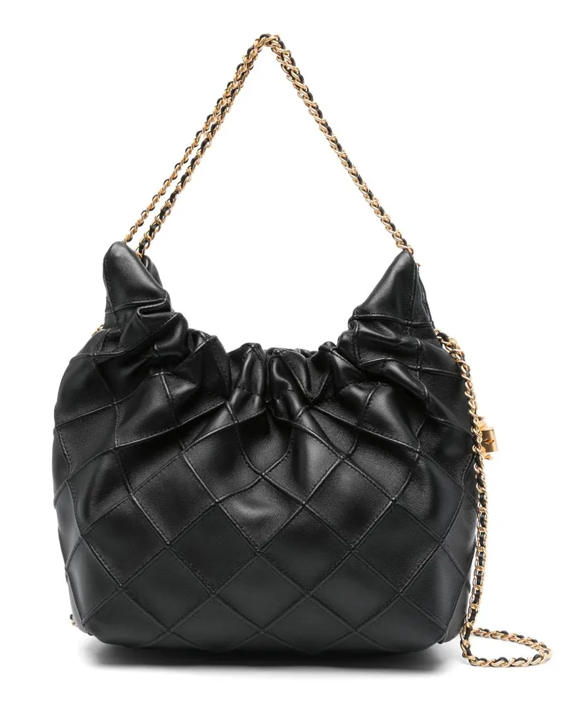 Tory Burch Fleming Mini-Hobo-Tasche aus Leder Black