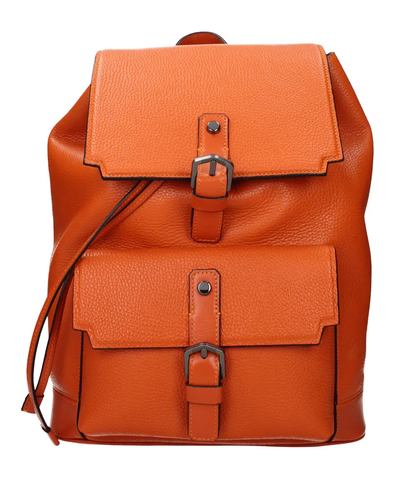 Pineider Herrens Orangefarbene Lederrucksäcke und Messenger-Taschen -