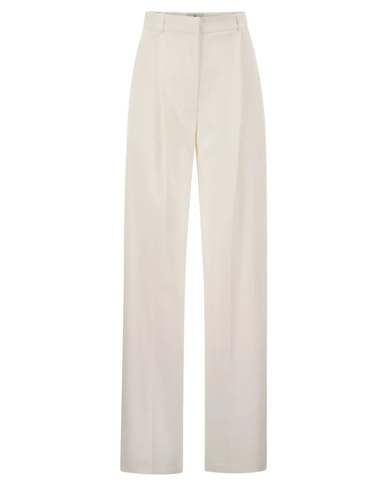 Elisabetta Franchi Crepe Hosen mit satinischen Details Ivory