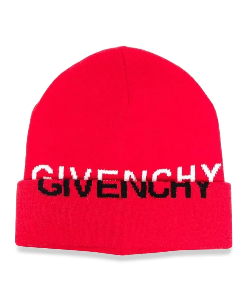 Givenchy gestrickte Hut Givenchy "Split" Jacquard -Muster am Hut und der Kante Red