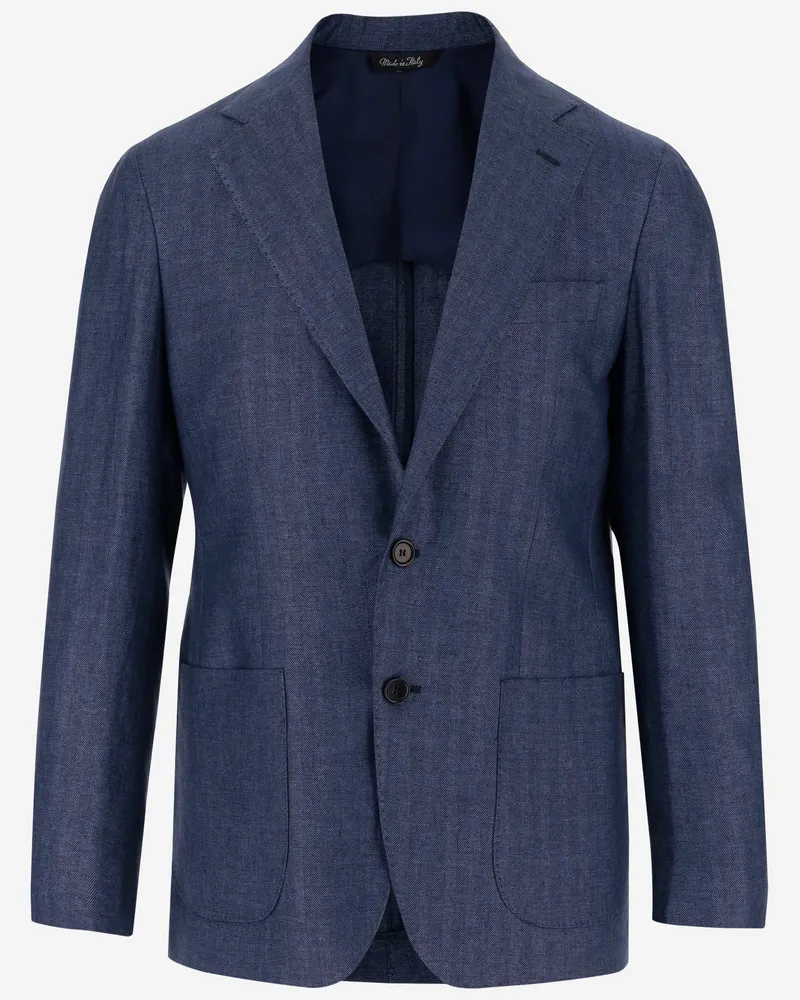 Brian Dales Single Breasted Leinenjacke Blue
