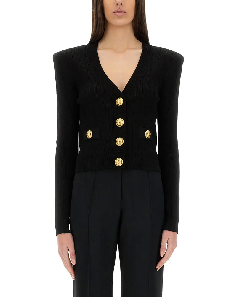 Balmain beschnittene Strickjacke Black