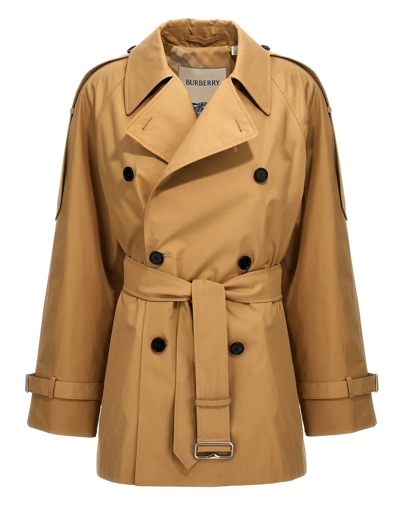 Burberry Double Breasted Short Trench Coat Beige