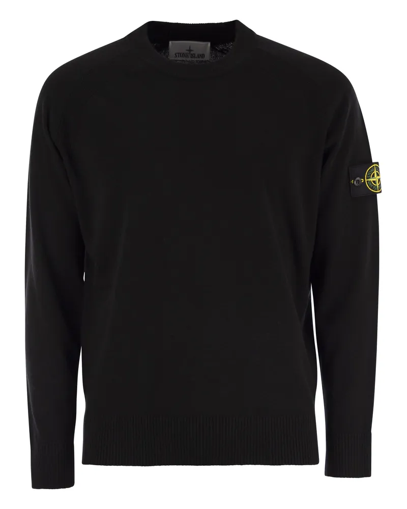Stone Island Crew Halsspringer mit Raglanärmel und gerippten Kanten Black