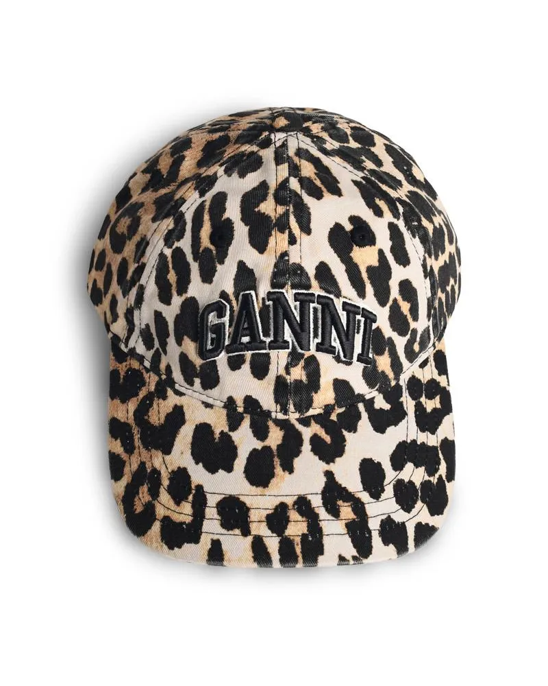 Ganni Baumwollkappe mit Leopardenmuster Brown