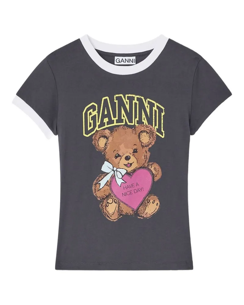 Ganni Bear Bio -Baumwoll -T -Shirt Grey