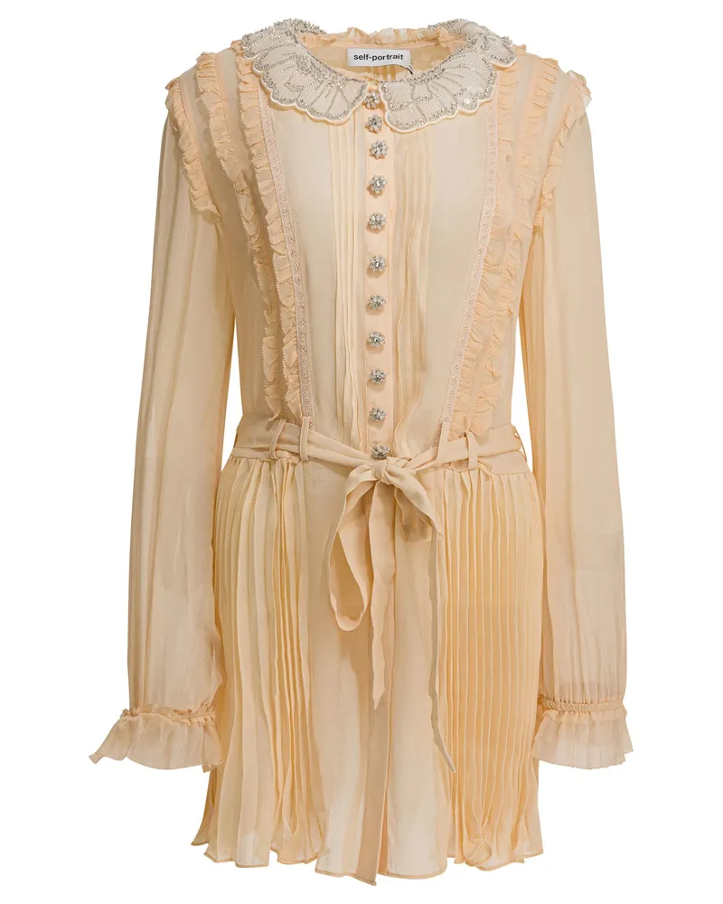 Self-Portrait Selbstporträt-Plisseekleid aus Georgette Beige