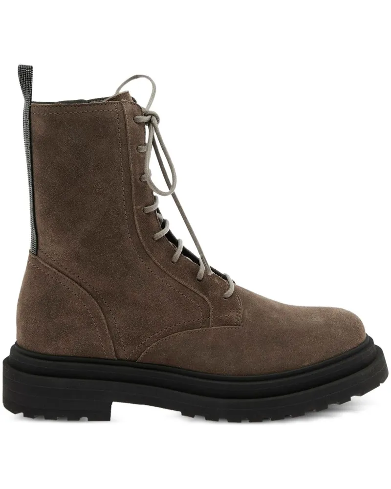 Brunello Cucinelli Wildleder Kampfstiefel Brown