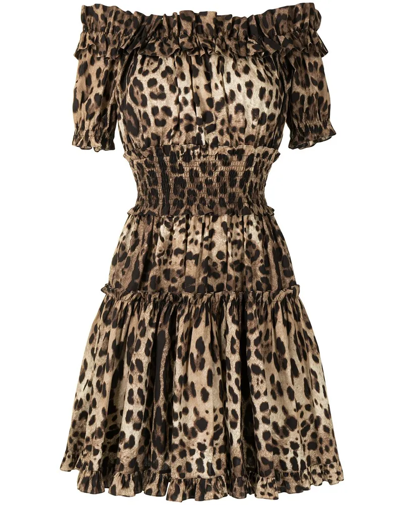 Dolce & Gabbana Kurzes Kleid mit Leopardenmuster von Brown