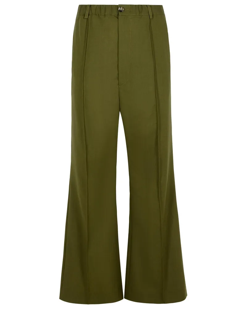 Marni Green Virgin Wollhosen mit genähten Falten Green