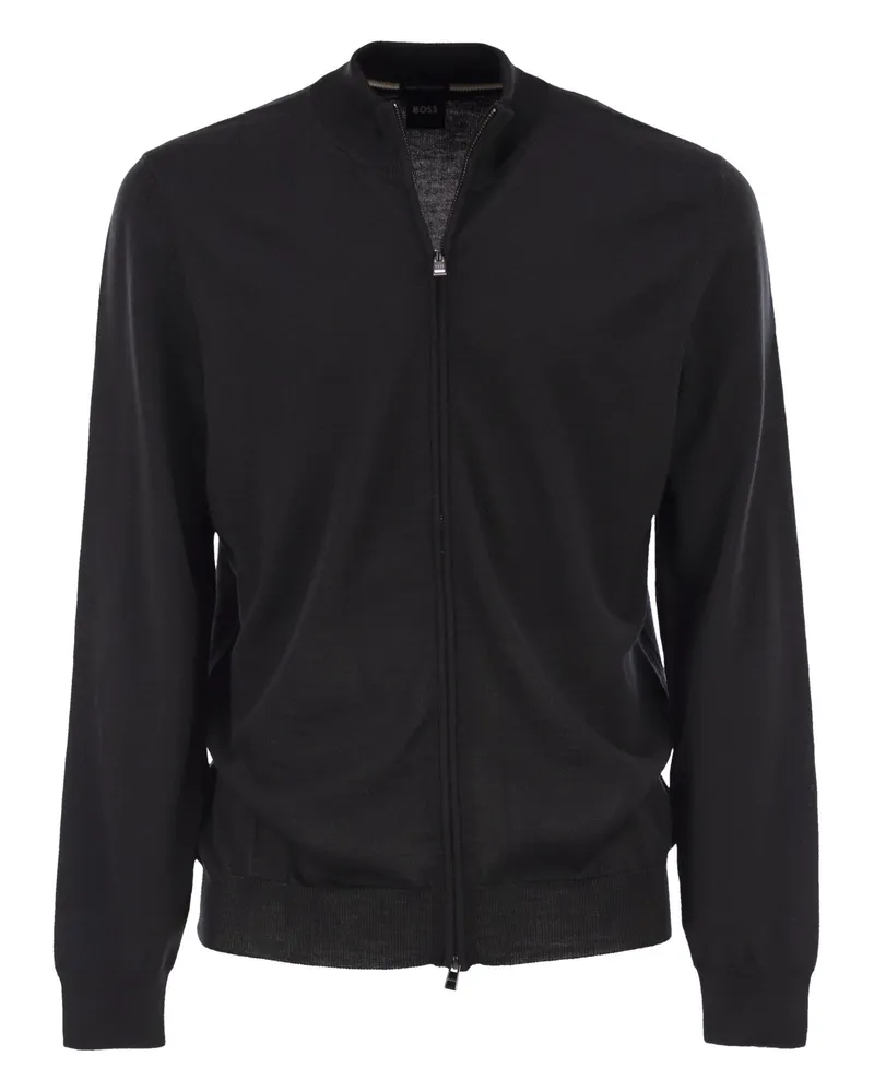 HUGO BOSS Strickjacke aus Schurwolle mit Reißverschluss Black