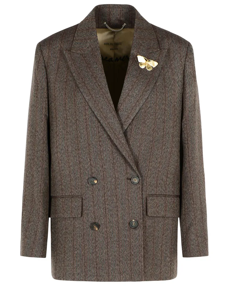 Golden Goose Golden Gans Doppelbrust Nadelstreifen -Dunkelbraun Wollblazer Brown