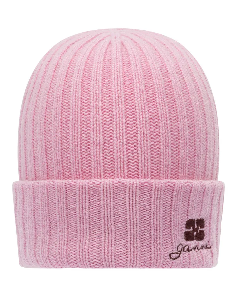 Ganni Mütze aus Wollmischung Pink