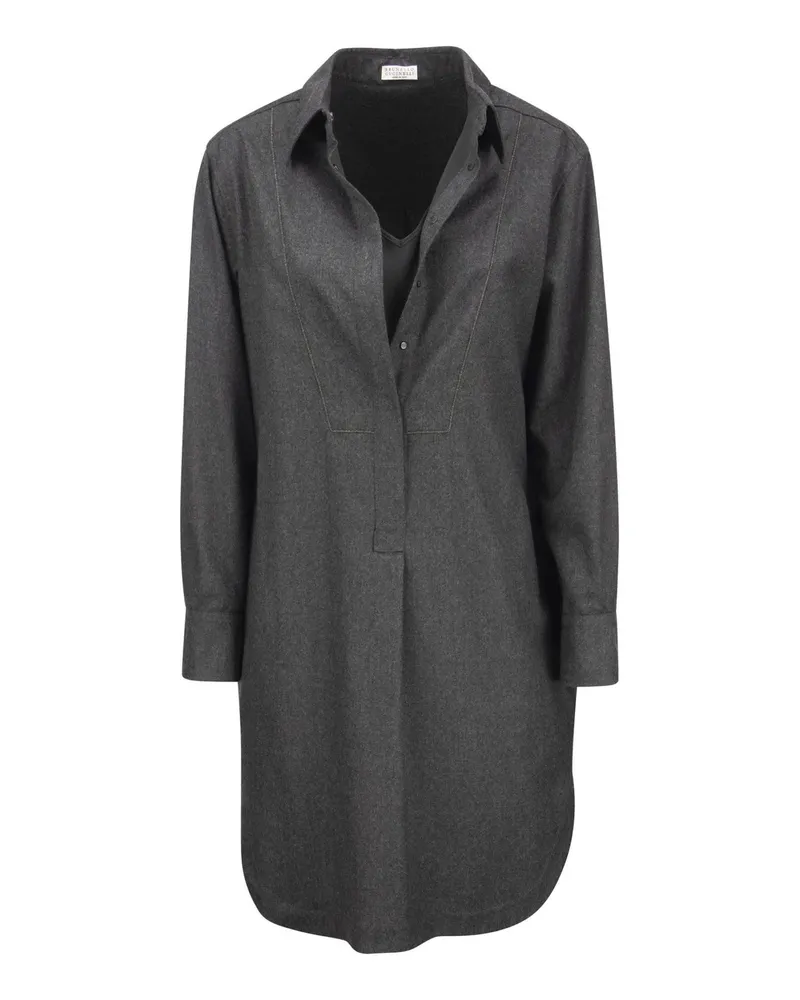Brunello Cucinelli Wolle Kleid Grau