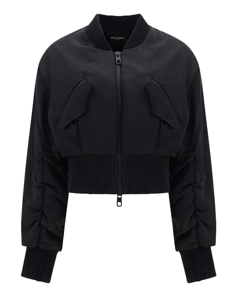 Dolce & Gabbana Cropped Bomber Jacke Schwarz