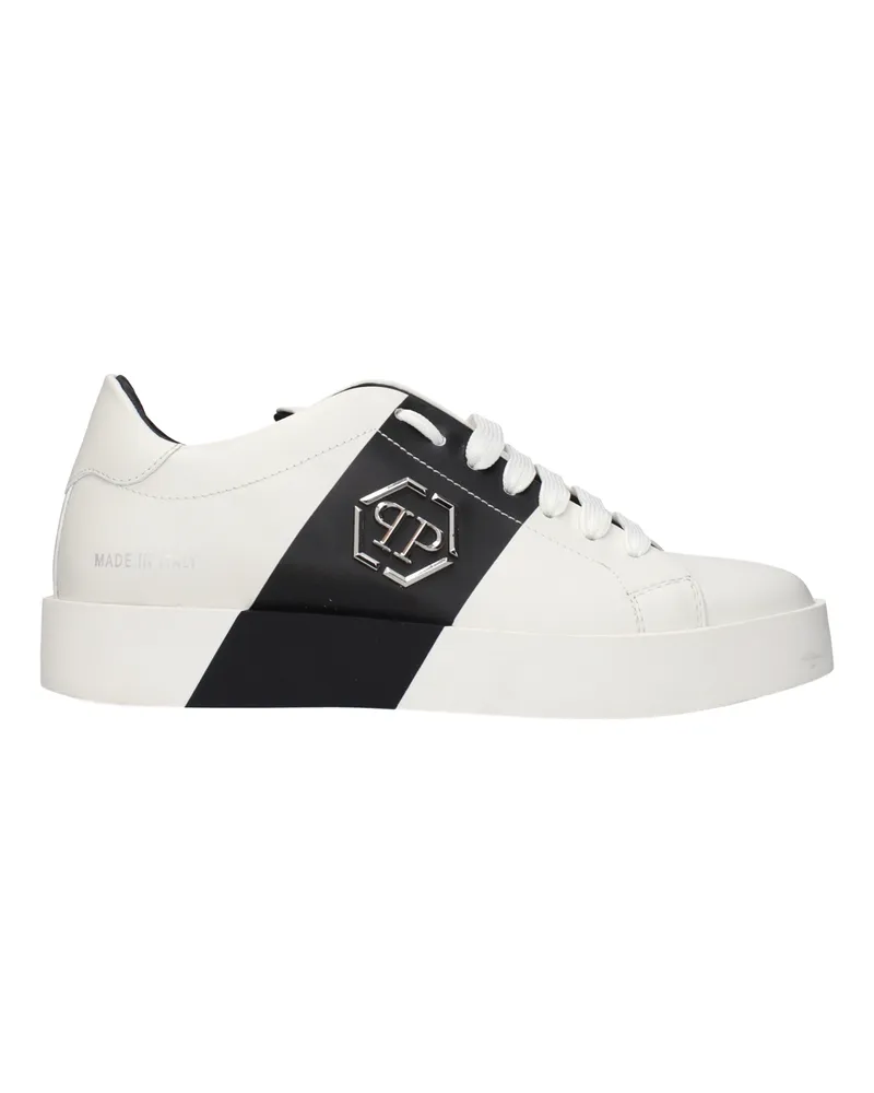 Philipp Plein Herrens Sneakers Weiß/Schwarzes Leder -