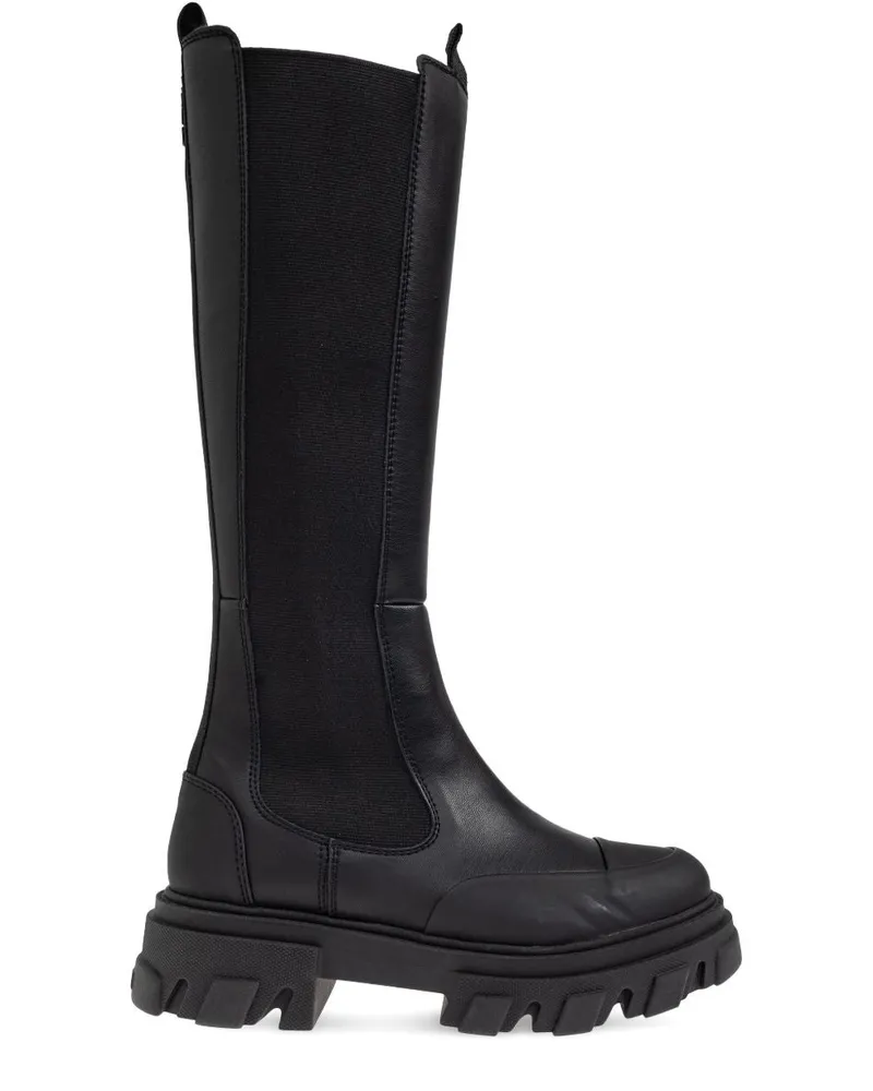 Ganni Chelsea hohe Lederstiefel Black