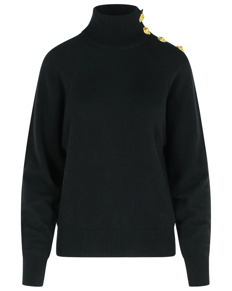 Balmain Rollkragenpullover in Virgin Wolle und schwarzem Kaschmir Black