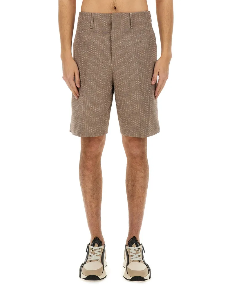 Fendi Jacquard Bermuda Shorts Beige
