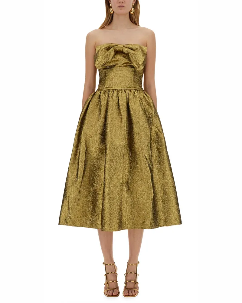 Self-Portrait Selbstporträt Metallic Jacquard Midi Kleid Gold