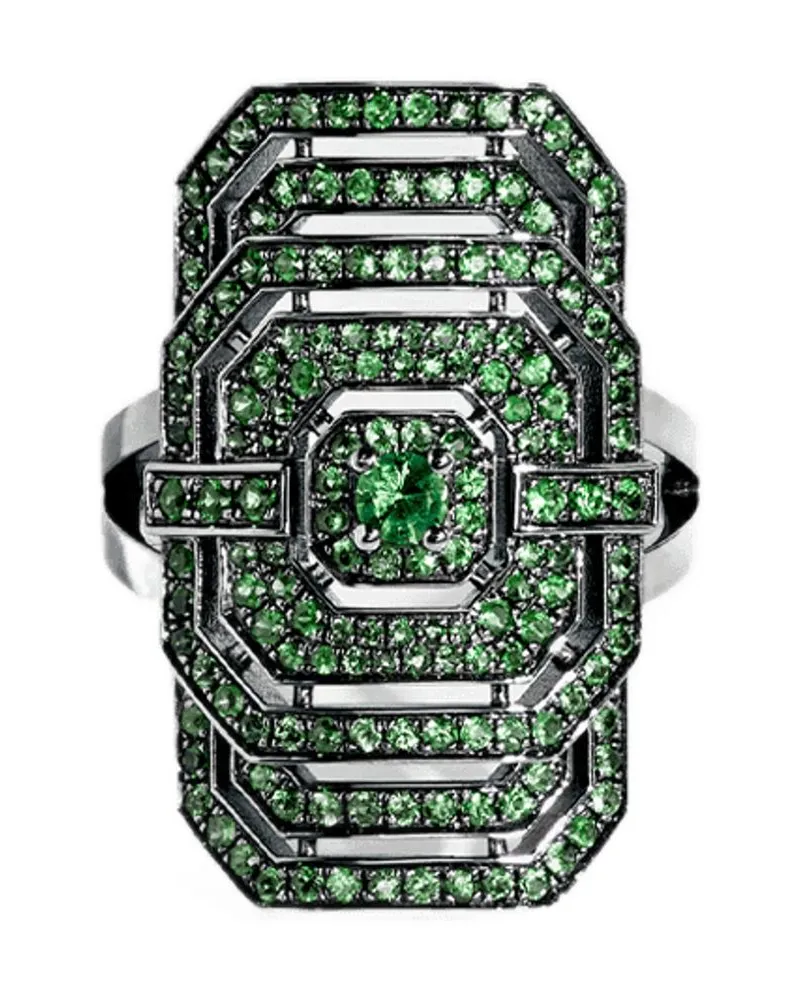 STATEMENT Mein Weg ring in schwarzem Silber und TSavoriten Green